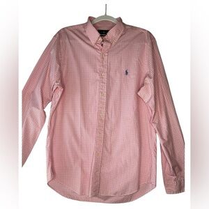 Ralph Lauren Slim Fit 100% Cotton Pink Gingham Button Up Long Sleeve Shirt L